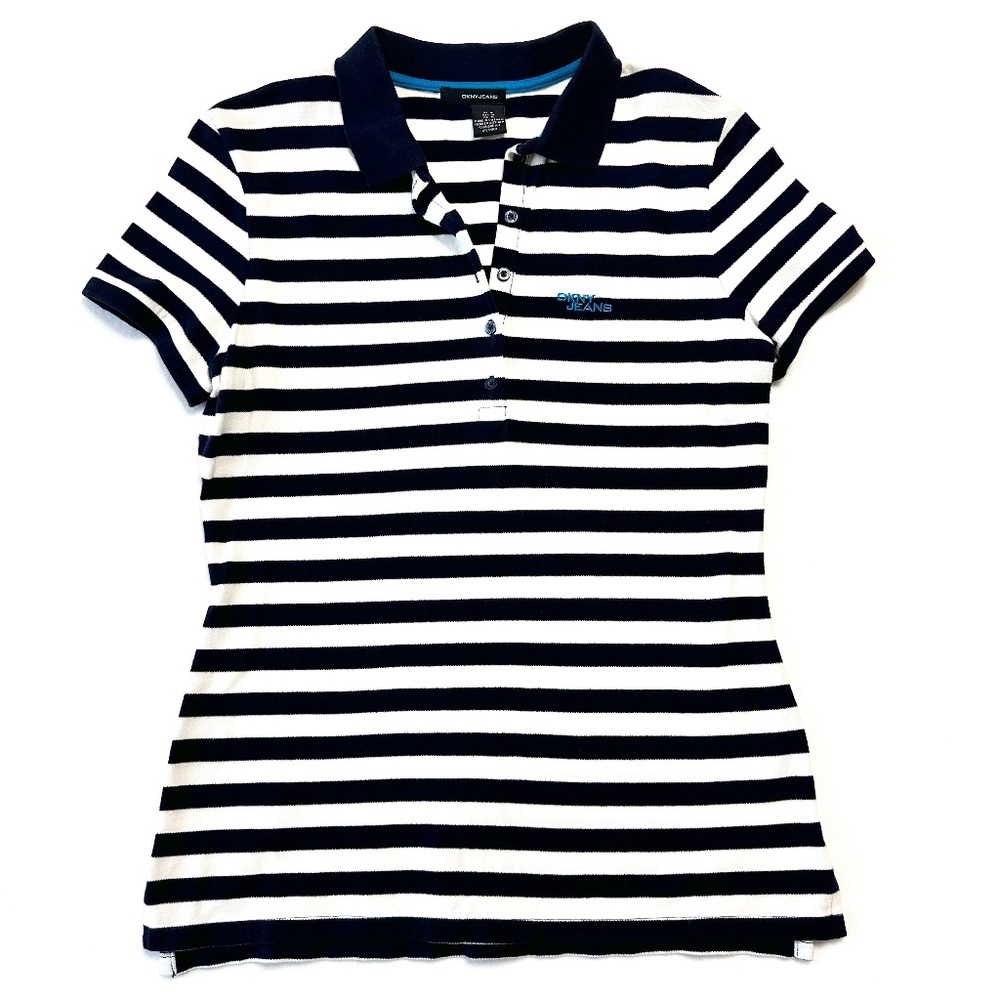 DKNY Striped Polo Women’s Medium Navy White Short Sleeve